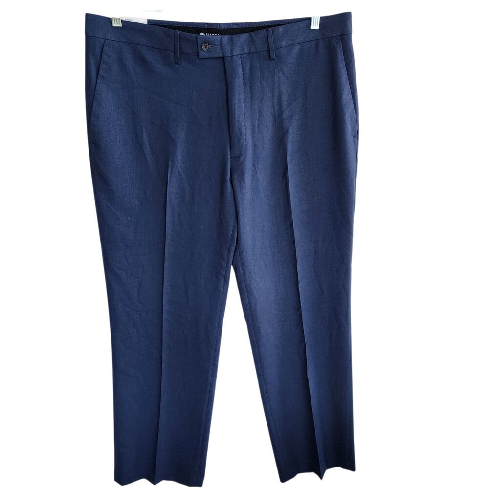 Haggar Men’s Expandomatic Dress Pants 40x30 Blue Heather Solid Gabardine NWT